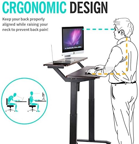 UNICOO Electric Height Adjustable 2-Tier Raising Desk with Wheels, Mobile Standing Desk with Monitor Stand, Ergonomic Adjustable Computer Table, Electric Standing Game Table for Home Office