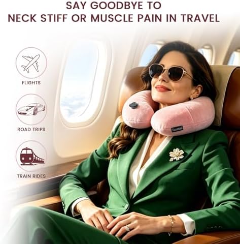 Keemall Inflatable Travel Neck Pillow for Airplane to Relieve Neck Pain