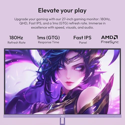 Pixio PX278 Wave Purple 27 inch 180Hz Refresh Rate Quad HD 1440p Resolution Fast IPS Panel 1ms GTG Response Time Built-in Speakers Gaming Monitor with AMD FreeSync