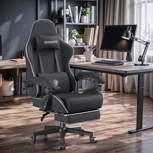 Dowinx Gaming Chair Fabric Big and Tall with Pocket Spring Cushion, Massage Game Chair Cloth with Headrest, Ergonomic Computer Chair with Footrest 350LBS