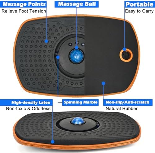 Standing Desk Anti Fatigue Mat Balance Board with Marble, 360° Rotation Exercise Wooden Wobble Board Stability Rocker Perfect for Office, Workstation, Home, Gym, Kitchen