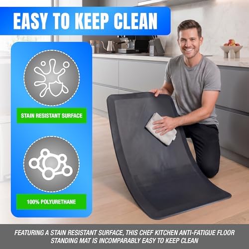 NewLife by GelPro Ergo-Foam Cushioned Anti-Fatigue Standing Kitchen Floor Mat, Padded Stain-Resistant, Waterproof, Non-Slip Comfort Padded Desk/Office Mat - 20" x 32", Grasscloth Charcoal