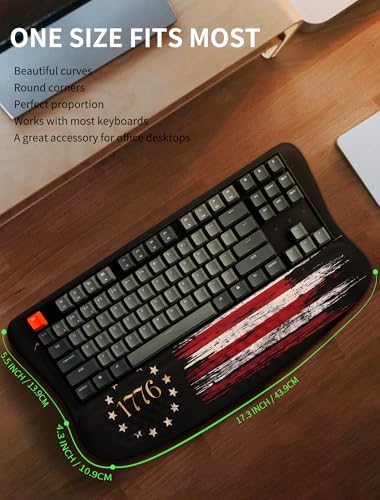 Ergonomic Wave Wrist Rest with Keyboard Stand, Cushioned Palm Rest, Comfortable Integrated Memory Foam for Natural Typing and Relieve Wrist Pain, US Flag