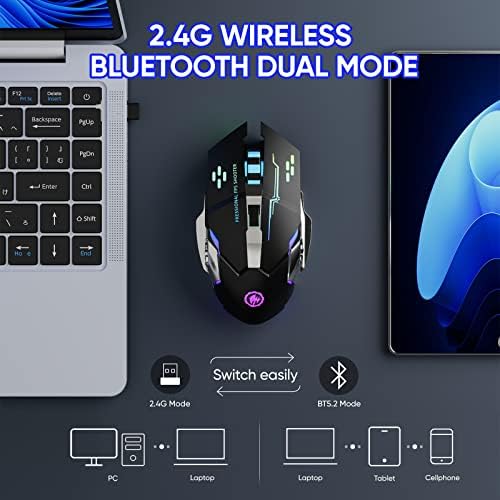 MELOGAGA Wireless Gaming Mouse Bluetooth/2.4G RGB Rechargeable -Black
