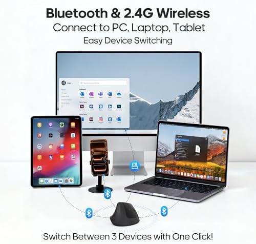 Ergonomic Vertical Mouse, Silent Wireless Bluetooth Mouse