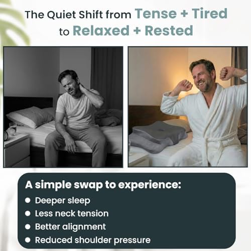 Ergonomic Cervical Neck Pillow for Sleeping – Cooling Memory Foam Cervical Pillow for Side Sleepers and Back Sleepers – Contour Neck Support (Dark Grey, Cooling)