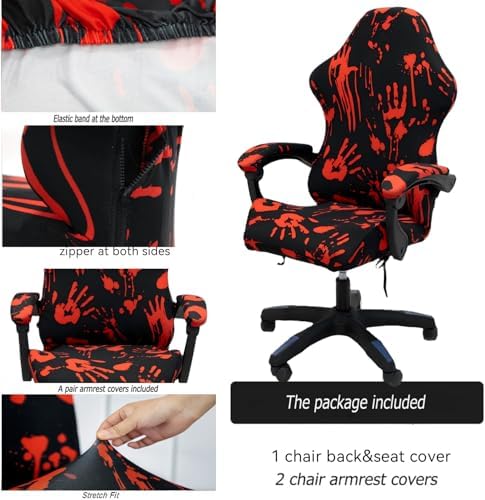 Gaming Chair Covers Slipcovers, Stretch Removable Washable Computer Reclining Gaming Chair Protector Slipcovers with Armrest Cover (No Chairs) (Halloween-bloodyprinting Black)
