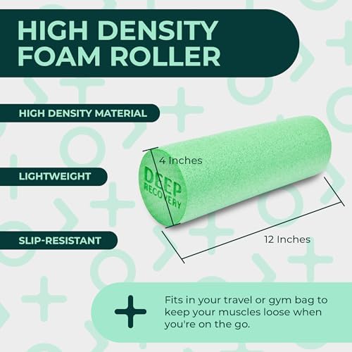 Deep Recovery Yoga Foam Roller for Physical Therapy & Exercise – Green Back Roller for Back Pain, Legs, and Shoulders, 12in x 4in Travel Size – Deep Tissue Massage for Myofascial Release