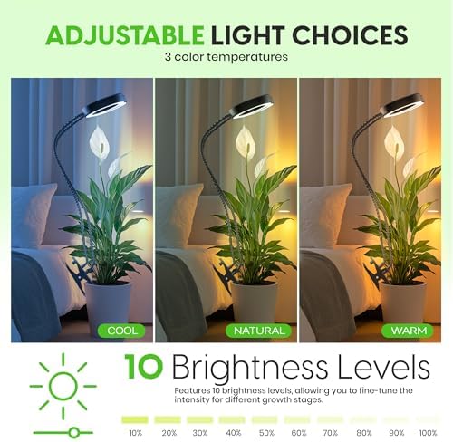 OSANI LED Grow Lights for Indoor Plants, 24" Full Spectrum Plant Light with Gooseneck Clip On Clamp, Dimmable Desk Lamp, Auto Timer, Indoor Plant Grow Light