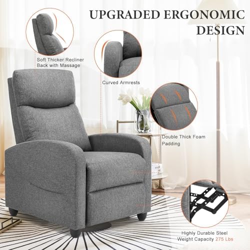 Sweetcrispy Massage Recliner Chair for Adults, Adjustable Home Theater Seating with Lumbar Support, Modern Small Recliners for Small Spaces, Dark Grey