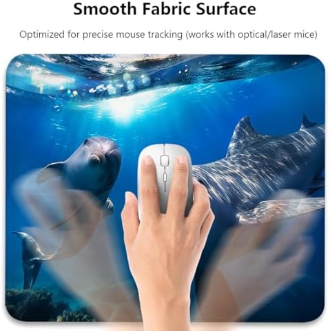 Dolphins Mouse Pad, Happy Underwater Encounter Navy Blue Ocean Desk Mat