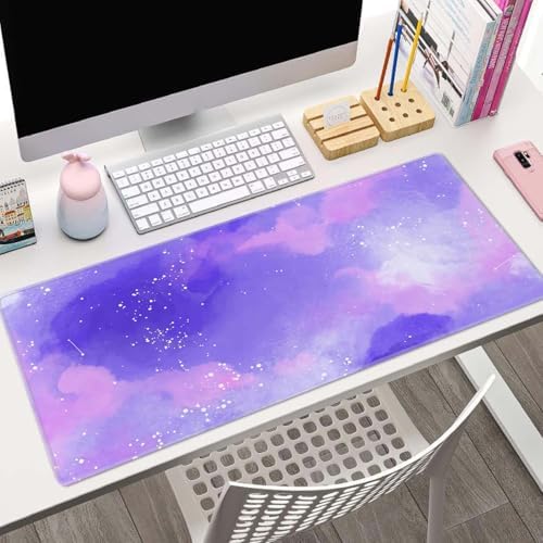 Large Gaming Mouse Pad with Stitched Edges, Cute Stellar in Watercolor Desk Mat, Extended XL Keyboard Pad, Non-Slip Rubber Base Desk Pad for Keyboard and Mouse, 31.5X11.8 inch