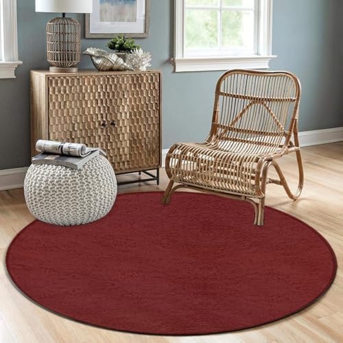 Room Sofa Yoga Soft Round Carpet, Home Decor Non Slip Kitchen Office Circle Rug, Machine Washable Modern Round Area Rug Brick Red, 60inch