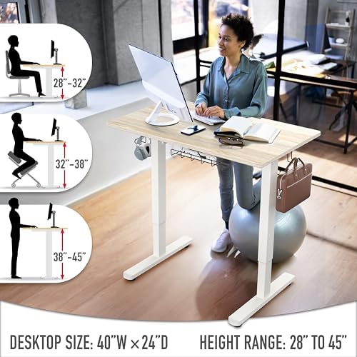 SHW 40-Inch Electric Height Adjustable Standing Desk w/Drawer, Maple