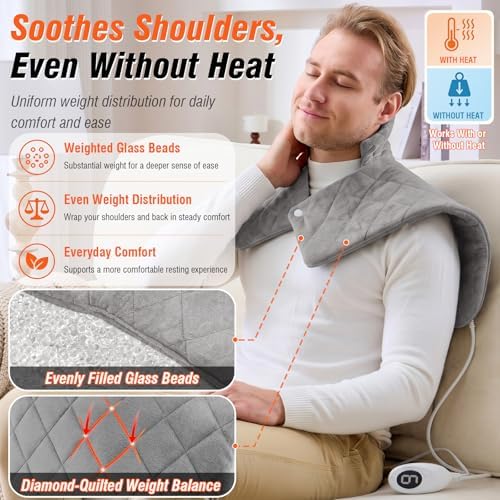 Neck Heating Pad for Neck and Shoulders and Back, Fathers Gifts for Men Husband, Birthday Gifts for Women Men Her, Weighted Heating Pad for Neck with 9 Heat Options 4 Auto-Off Timer, Charcoal