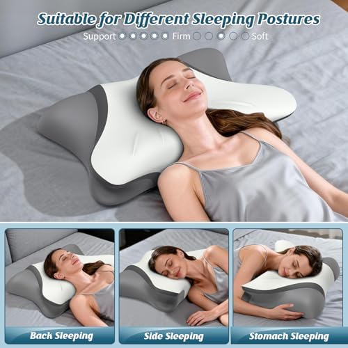 Cervical Neck Pillow for Pain Relief, Bed Pillows for Sleeping, Ergonomic Cooling Pillow, Orthopedic Contour Pillow for Side Back Stomach Sleepers,Neck Support Memory Foam Pillows with Pillow Covers