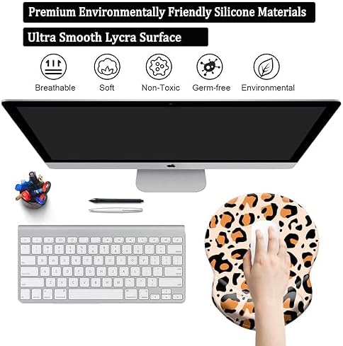 Ergonomic Wrist Support Mouse Pad - Comfortable Computer Mouse Pad with Non-Slip PU Base for Home Office Working Gaming (Leopard Print)