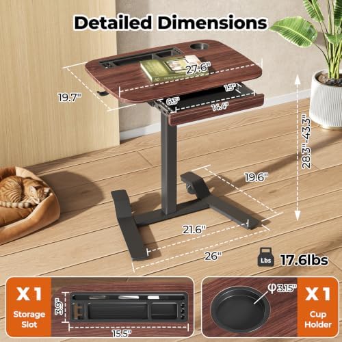 JOY worker Rolling Desk Adjustable Height, Mobile Standing Desk with Drawer