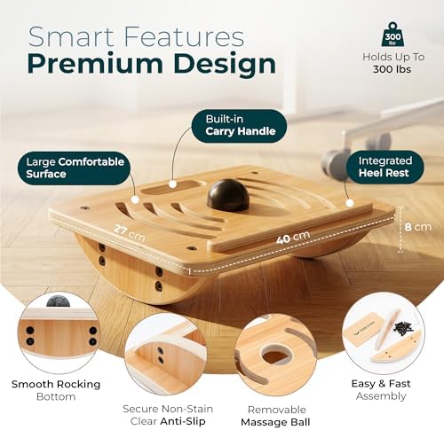 Wooden Under Desk Footrest, Rocking Foot Rest for Under Desk with Massage Ball, Ergonomic Desk Foot Rest, Office Foot Rest Under Desk, Under Desk Foot Stool, Improve Posture & Circulation