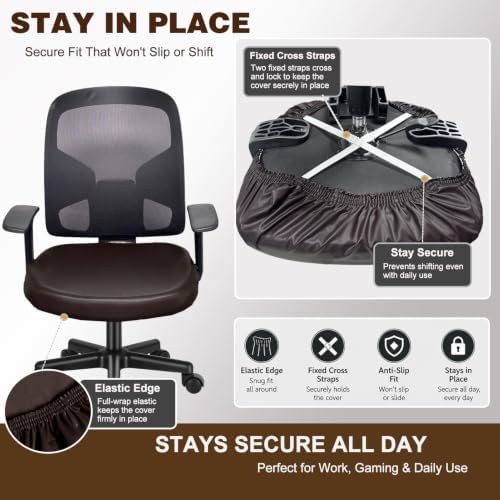 NeColorLife Large Waterproof PU Leather Office Chair Seat Cover