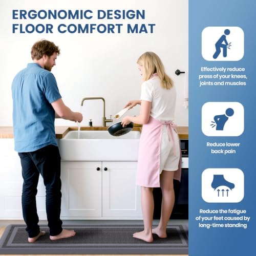 2PCS Kitchen Rugs Cushioned Anti-Fatigue Kitchen Mats Comfort Standing Mat