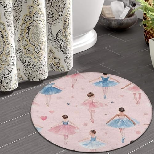 Soft Round Yoga Carpet, Large Home Decor Mat, Non Slip Machine Washable Kitchen Office Circle Rug Ballerina Girls Pink