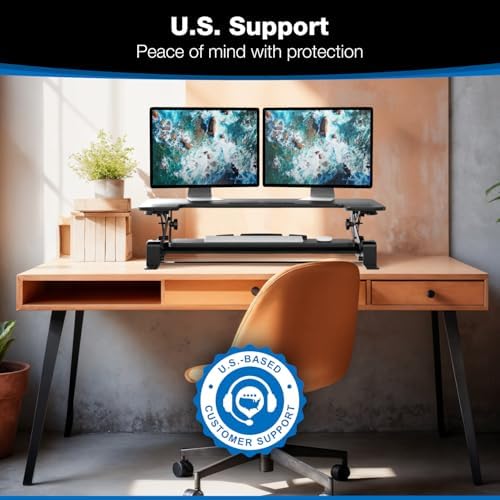 Mount-It! Standing Desk Converter - Height Adjustable Stand Up Riser with Manual Lift, 36.5" x 22" Desktop, Stand up Convertor in Black, Fits Dual Monitors, Laptop and Keyboard Mouse Tray
