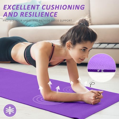 Fitvids All Purpose Thick High Density No Tear Exercise Yoga Mat with Strap & Lightweight Features for Indoor & Outdoor Use