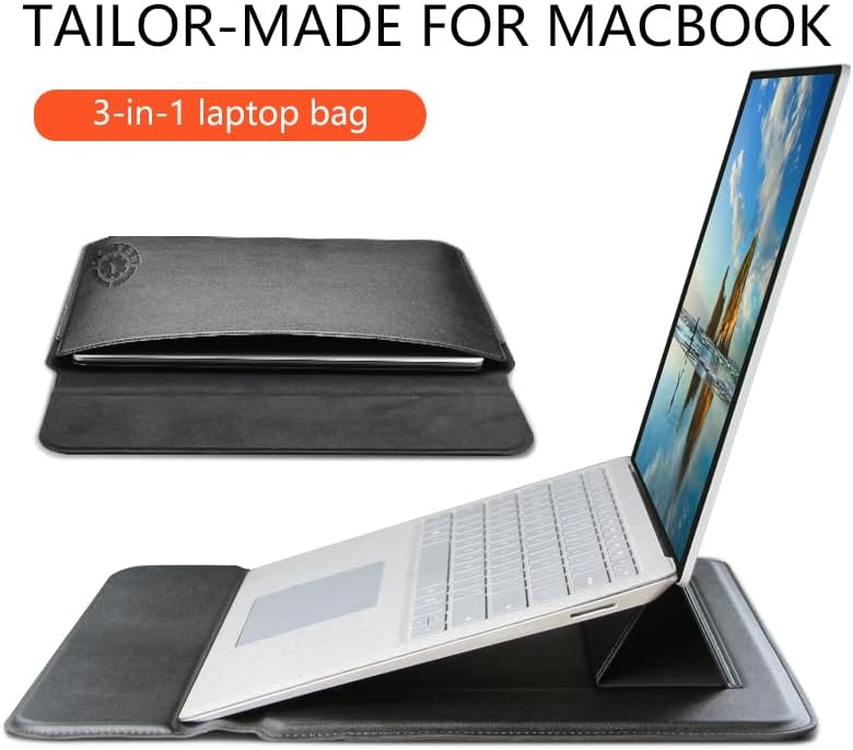 Silver 3-in-1 Laptop Sleeve 14-15.6 Inch ONLY, MacBook Air Pro 15 Surface Dell XPS HP Spectre Magnetic Closure Adjustable Mouse Pad Waterproof Portable, Not for 11-13”