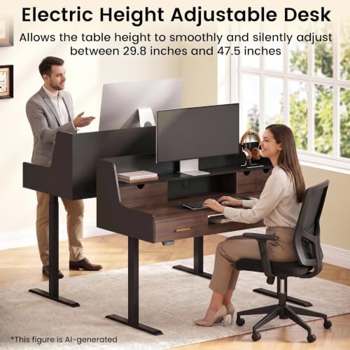 ModernMate 55" Electric Standing Desk with 5 Drawers and Monitor Riser