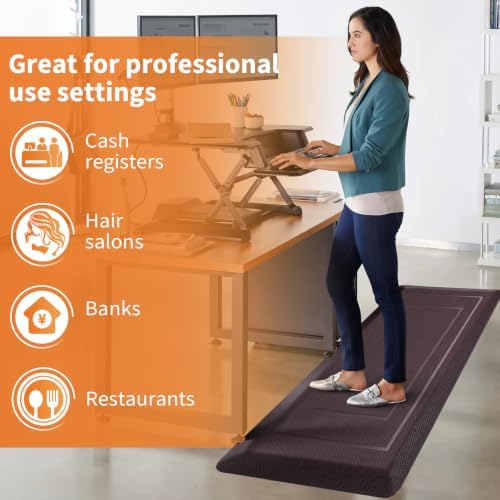 UKISS 9/10"" Extra Thick Cushioned Anti Fatigue Kitchen Mat, Waterproof High Density Foam Standing Desk Mat, Non-Slip Ergonomic Comfort Mat for Kitchen, Office,Workstation Black (Brown, 20" X 48")