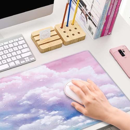 Cute Watercolor Pastel Sky Mouse Pad (31.5 × 11.8 × 0.12 inch) Extended Large Mouse Mat Desk Pad, Stitched Edges Mousepad,Non-Slip Rubber Base,Gaming Mouse Pad XL