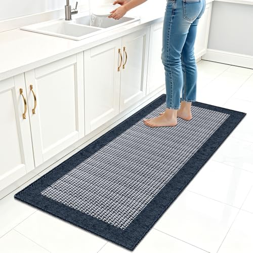 StepRite Kitchen Rugs, Kitchen Mat for Floor, 47"x20" Non-Slip Machine-Washable Commercial Floor Mat, Absorbent Heavy-Duty Rug for Office & Home, Sink Standing Mat, Entryway Carpet, Navy Blue