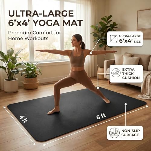 Large Yoga Mat 6'x 4'（72”x 48”）—1/4" &1/3" Extra Wide Exercise Mat 183cm x 122cm Large Exercise Mat Big Home Yoga Mat Pilates Mat,Non Slip,Thick,TPE Workout Mat,for Women & Men, Yoga, Pilates, Gym and Floor Workouts Pilates