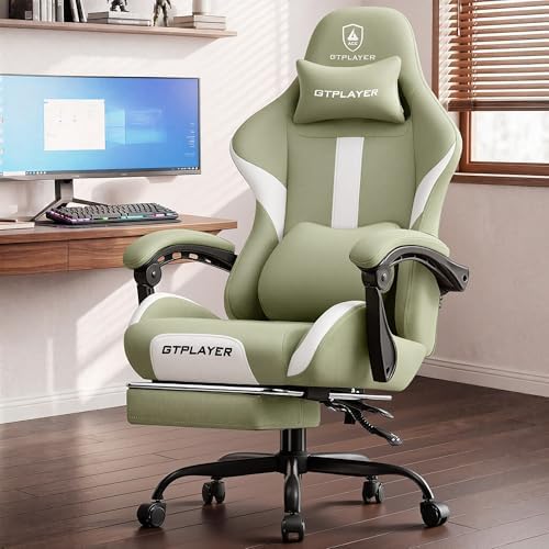 LUCKRACER Big and Tall Gaming Chair, 350Lbs Heavy Duty Office Chairs High Back Computer Chairs with Foot Rest Wide Cushion Lumbar Support Desk Chair Comfy for Adults Breathable Fabric, Green