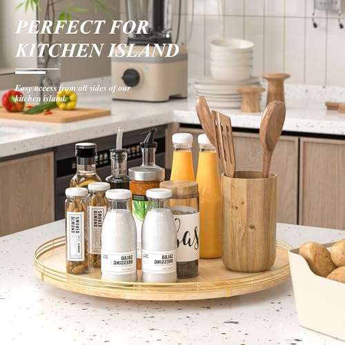 AMH 21-Inch Extra Large Lazy Susan with Oak Base and Gold Iron Rail