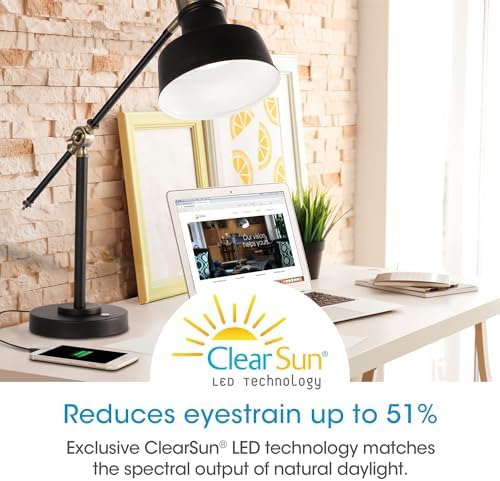 OttLite Balance LED Desk Lamp with USB Port, Black with Gold Accents