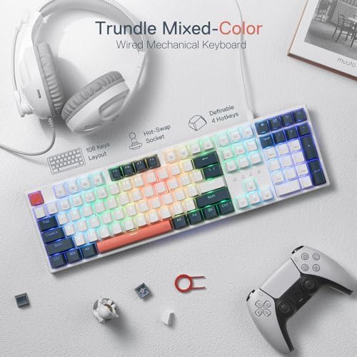 Redragon K668 108-Key Hot-Swap Wired RGB Gaming Keyboard, Extra 4 Hotkeys