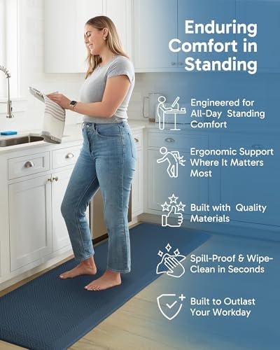 Ophanie Kitchen Mats for Floor, 3/4 Inch Thick, 24 x 70 Anti Fatigue Cushioned Mat,Kitchen Rugs,Waterproof,Comfort Ergonomic Standing Mat for Office,Home,Sink with 99+ Pairs of Anti-Slip Bottom Ridges