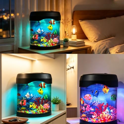 Fake Fish Tank Night Light, 6 Color Changing Aquarium Lamp with 8 Fake Fish