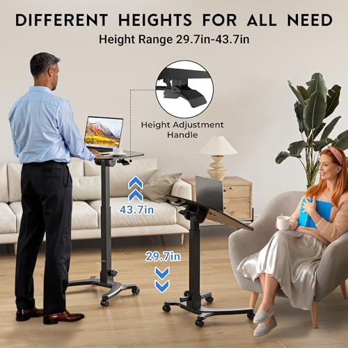 BONTEC Mobile Foldable Standing Desk, Gas Spring, 25.6 x 19.7 Inch, Black