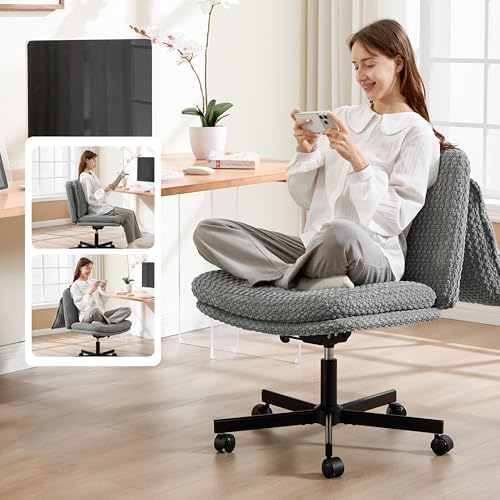 Fizzin Cross Cross Chair Memory Foam Armless with Wheels Home Office Grey