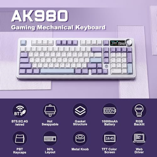 AJAZZ AK980 Wireless Mechanical Keyboard(Purple, Murad Switch)