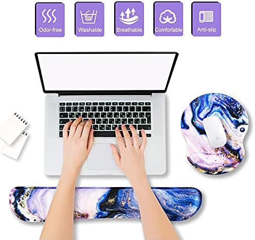 ArtSo Upgraded Wrist Rest Support for Mouse Pad & Keyboard, Ergonomic Gel Mousepad Non-Slip Rubber Base Home,Office Pain Relief & Easy Typing Cushion Neoprene Cloth & Soft Memory Foam, Purple Marble