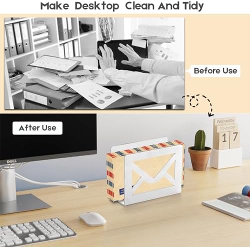 Desktop Metal Mail Holder,Letter Organizer for Desk (White)
