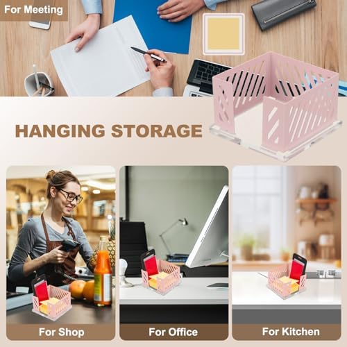 PATIKIL Sticky Note Holder, 4x4 Metal Note Dispenser for Classroom Home Office Desk Organizers Accessories Supplies, Pink