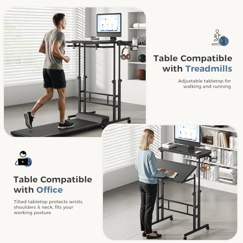 DUMOS Rolling Standing Desk, Walking Pad Desk, Split Top Computer Cart