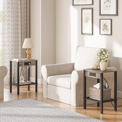 HOOBRO Side Tables Set of 2 with Charging Station, 2-Tier Small End Tables