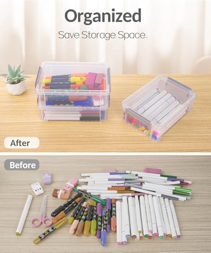 Sooez 6 Pack Extra Large Pencil Box, Plastic Pencil Case Crayon Box