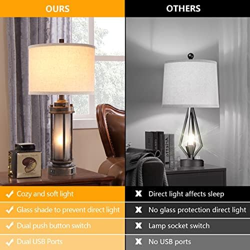 AIEAMPDO 25'' Set of 2 Farmhouse Table Lamps for Living Room with USB C+A